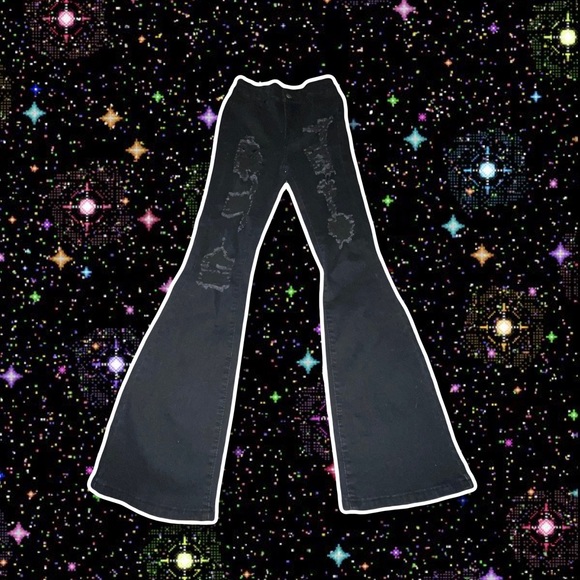 Black Ripped Flare Jeans - Picture 1 of 2